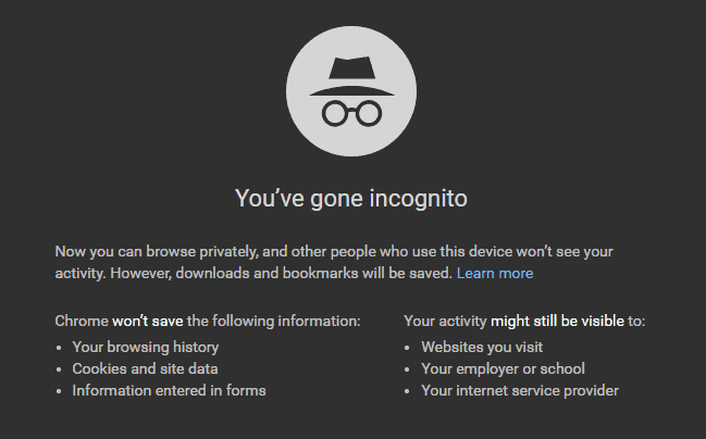 Chrome Incognito mode settings