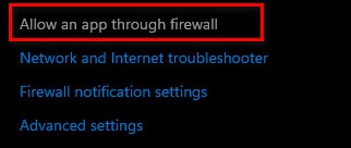 Allow an app through firewall