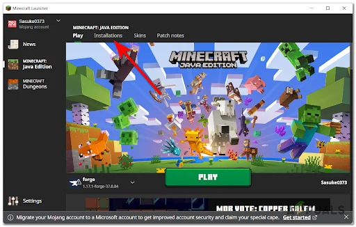 Open the Minecraft launcher