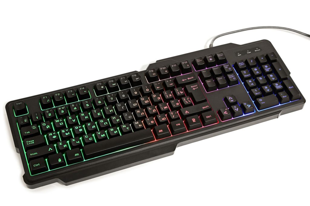 black keyboard with multi color layout