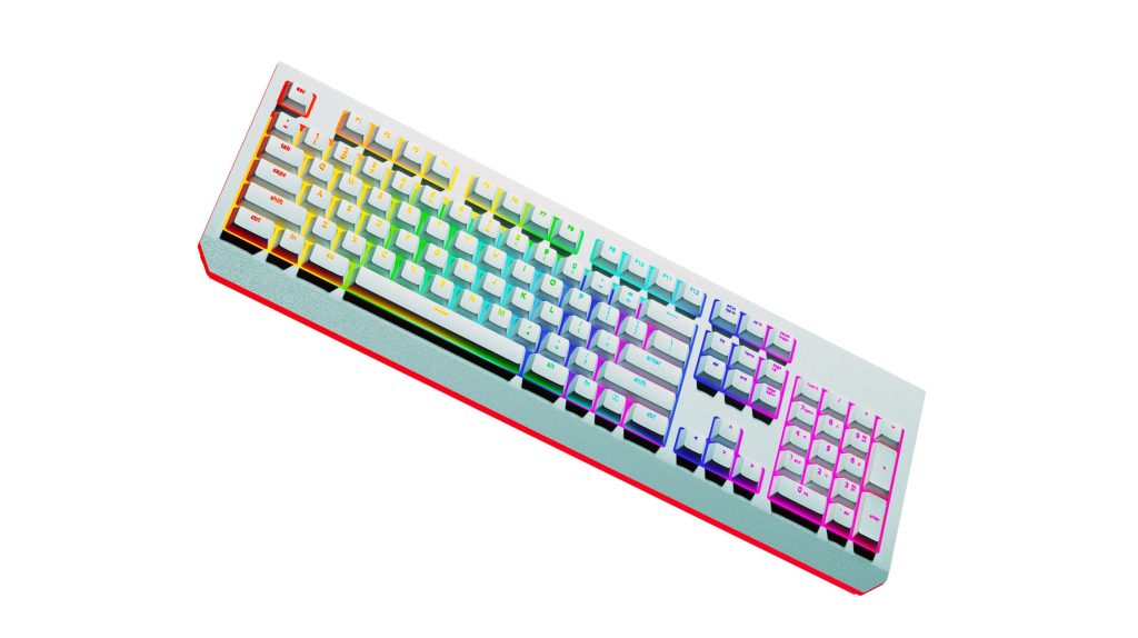 white keyboard with multi color background