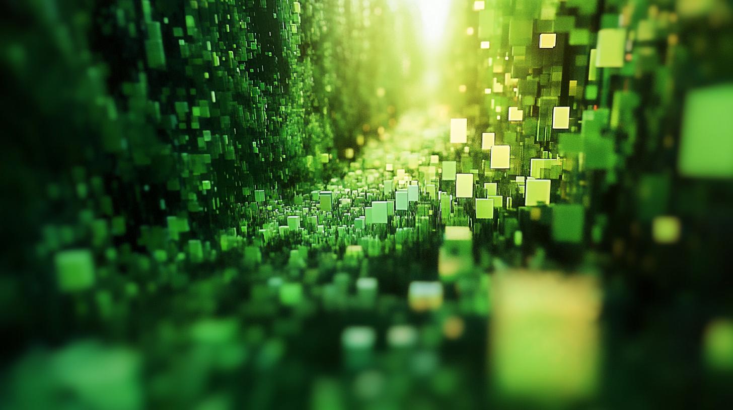 Abstract digital art with green geometric cubes creating a vibrant futuristic landscape pattern.